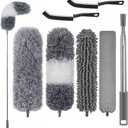 Professional Microfibre Dusters for Cleaning | Duster with Extension 100" | Cobweb Remover Duster Kit with 4 Washable Heads | Bendable Feather Duster for High Ceilings,Fans & Hard-to-Reach Areas,7PCS