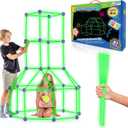 Fun Forts Glow Fort Building Kit for Kids - 81 Pack Glow in The Dark STEM Building Toys Indoor Outdoor Play Tent for Kids Construction Toys with 53 Rods and 28 Spheres