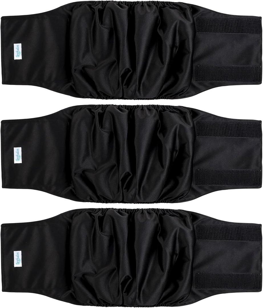 Leekalos Male Dog Diapers (3 Pack), High Absorbing Dog Belly Bands for Male Dogs, Washable Reusable Dog Male Wraps (Large) (Black)