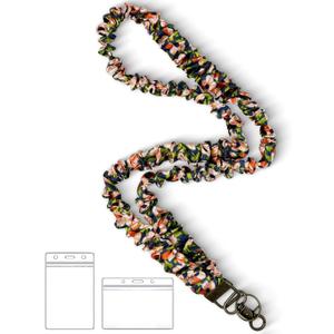 2 x Stretchy Scrunchie Lanyard for ID Badges Keys, Cute Teacher Lanyard for Women with 2 Card Holders 19.6 Inch