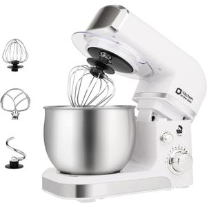 Kitchen in the box Stand Mixer,3.2Qt Mini Electric Food Mixer,6 Speeds Portable Lightweight Kitchen Mixer for Daily Use with Egg Whisk, Dough Hook, Flat Beater (White)