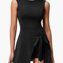 Women Tennis Dress with Shorts Sleeveless U Neck Backless Mini Tank Dress with Built-in Bra 2-Piece Golf Tracksuit XL Black