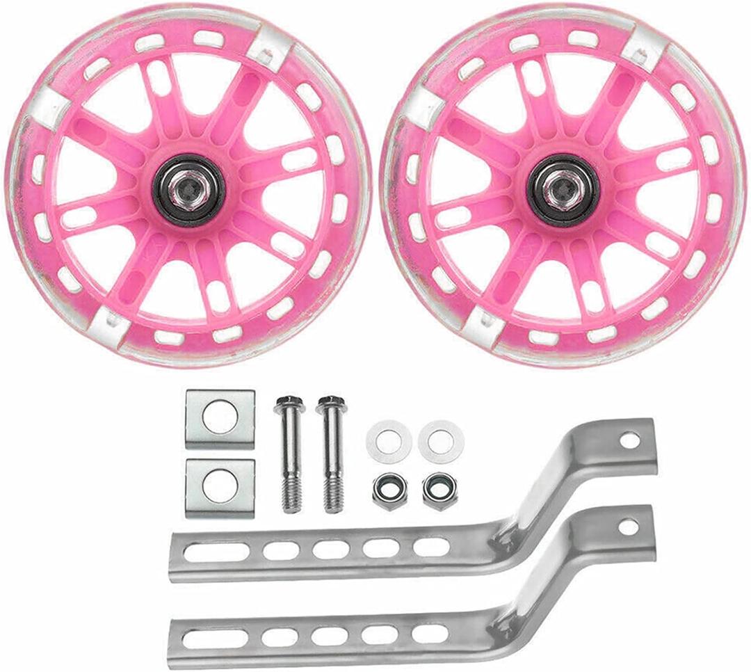 Universal Bicycle Training Wheels - Adjustable Stabiliser Support Wheels for Kids (Pink)