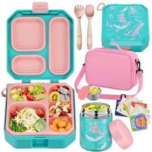 wiwens Bento Lunch Box for Kids with 12oz Soup Thermo Leak-Proof Lunch Food Container with 5 Compartment Thermo Hot Food Jar and Insulated Lunch Bag for Kid Toddler Girls Boys to School wiwens Bento Lunch Box for Kids with 12oz Soup Thermo Leak-Proof Lunch Food Container with 5 Compartment Thermo Hot Food Jar and Insulated Lunch Bag for Kid Toddler Girls Boys to School