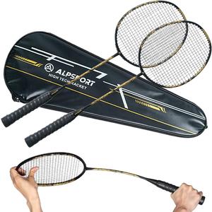 SL Golden Dragon 4U G5 Graphite Professional Badminton Rackets Sets of 2, Full Carbon Fiber Racquets with 1 Leather Bag, 2 Tied Grips Tapes, Padel Raket for Sports Training