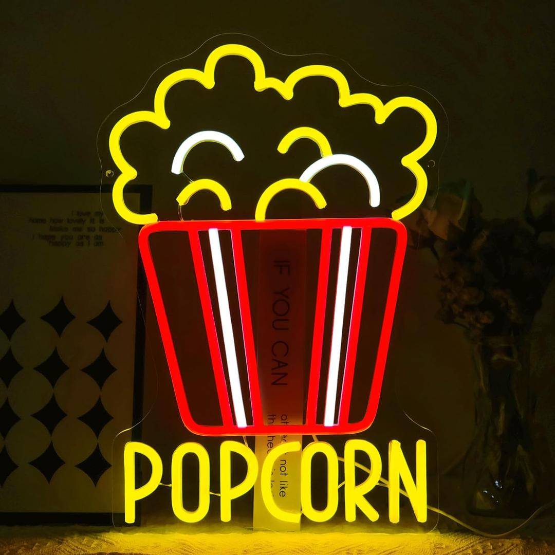 Popcorn Neon Sign for Wall Decor Dimmable Food Led Lights Signs Snacks Led Signs for Cinema Decor Neon Light for Home Cinema Snack Shop Kitchen Video Room Cafe Home Bar Party Man Cave Decor