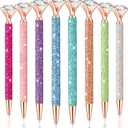 Fuutreo 8 Pcs Diamond Pens with Crystal Shining Glitter Gifts for Christmas Wedding Crystal Metal Cute Ballpoint Pens with Diamonds on Top for Girls Women Adult Bridal Shower