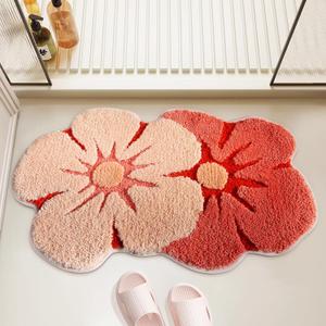 Bath Mat, Cute Flower Bathroom Rugs with Soft Thickened Microfiber, Absorbent Quick Dry Non Slip Bathtub Floor Mat, Machine Washable Plush Shaggy Decor Mat for Shower Doorway 18x28 Inch (47x75cm)