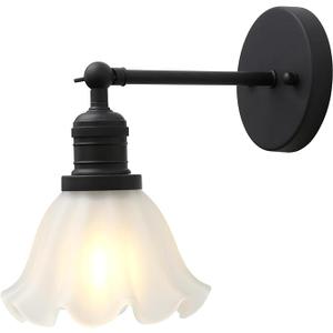 Phansthy Vintage Wall Sconces with Frosted Glass Lampshade 180 Degree Adjustable Brass Sconces Modern Glass Wall Lighting Fixture for Bedside Bedroom Doorway Bathroom (Black)