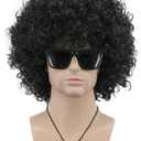 VGbeaty Mens Women Short Wave Colorful Rocker Afro Wig California Halloween Cosplay Anime Costume Wig (Black)