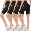 CAMPSNAIL 4 Pack Biker Shorts Women with Pockets  5"/8" High Waist Tummy Control Workout Gym Yoga Running Compression Shorts (Large-X-Large)