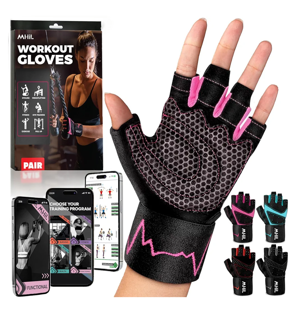 MhIL Workout Gloves for Women – Breathable Gym Gloves for Women with Palm Protection and Enhanced Grip – Padded Weight Lifting Glove for Womens with Wrist Wraps Support Weightlifting Exercise Cycling, S