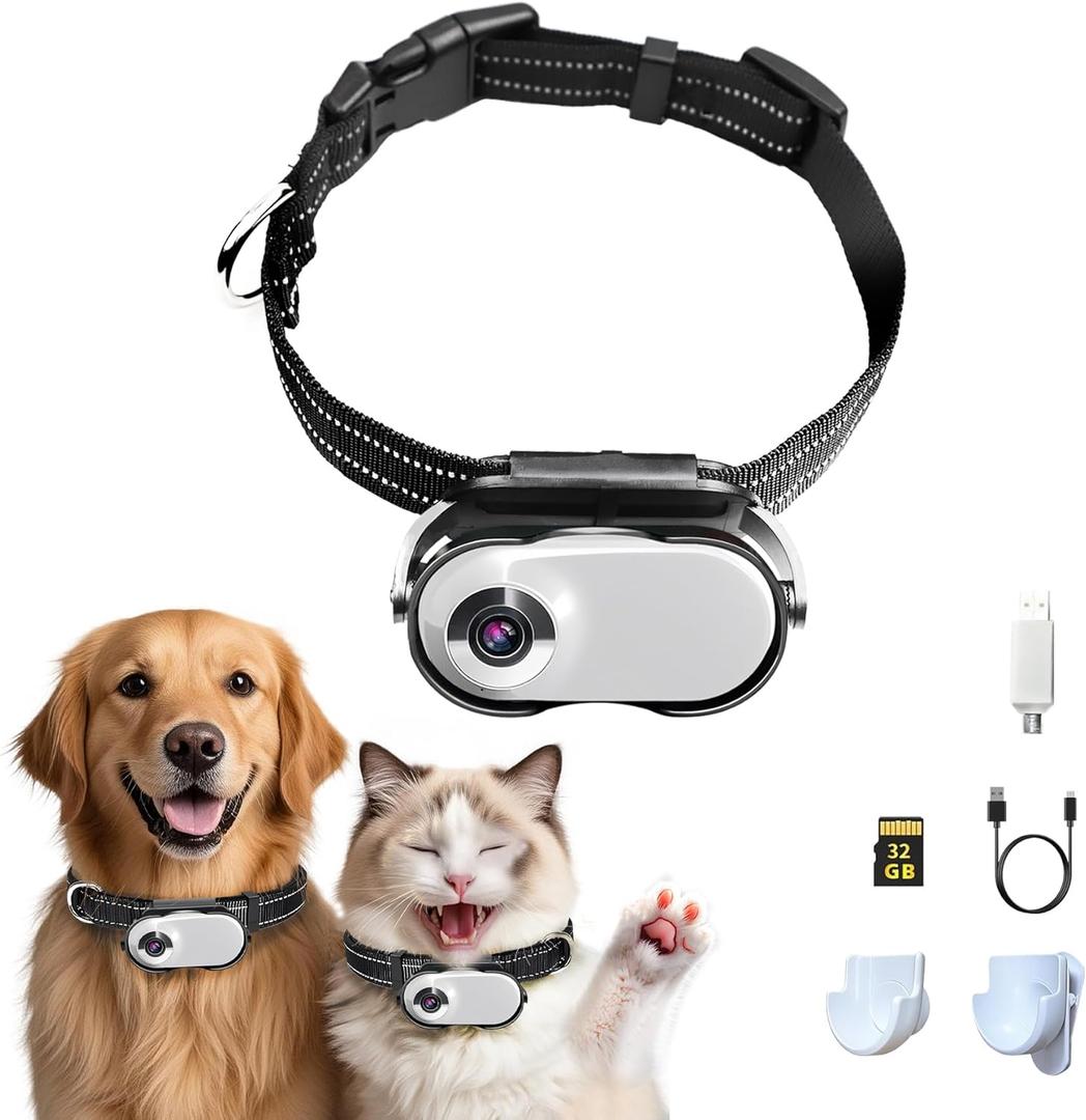 Cat Camera Collar, HD 1080P with Video Record Wireless Mini Sport Cam,Small Action Cameras,Body Camera for Pet Supplies/No WiFi/Stuff,Outdoor/with 32GB Memory Card