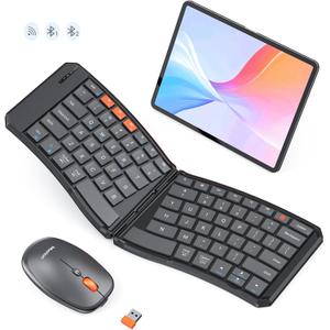 MEETION Ergonomic Foldable Keyboard and Mouse, Portable Bluetooth Keyboard and Mouse for Business Travel, Ultra-Thin Folding Wireless Keyboard Mouse for Windows/Mac/iOS/Andriod, C9880