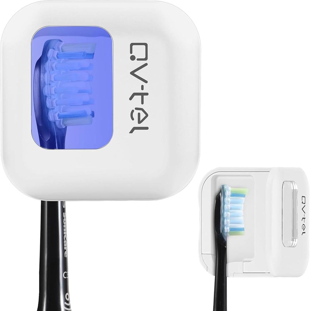 Wall Mounted Toothbrush Holder & Toothbrush Cleaner, Travel Toothbrush Case -Manual/Electric Toothbrush Covers for Any Toothbrush Head - Rechargeable Travel Toothbrush Case with Cover, Clean for Home (White)