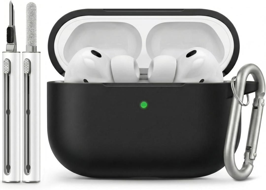 for AirPods Pro 3 Case 2025 with Cleaner Kit, Full-Coverage dustproof Soft Silicone Design for AirPods Pro 3rd Generation Comes with Keychain,Suitable for Women Men,Black