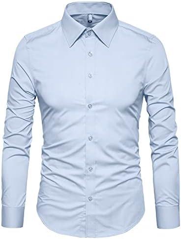 Manwan walk Men's Slim Fit Business Casual Cotton Long Sleeves Solid Button Down Dress Shirts, M