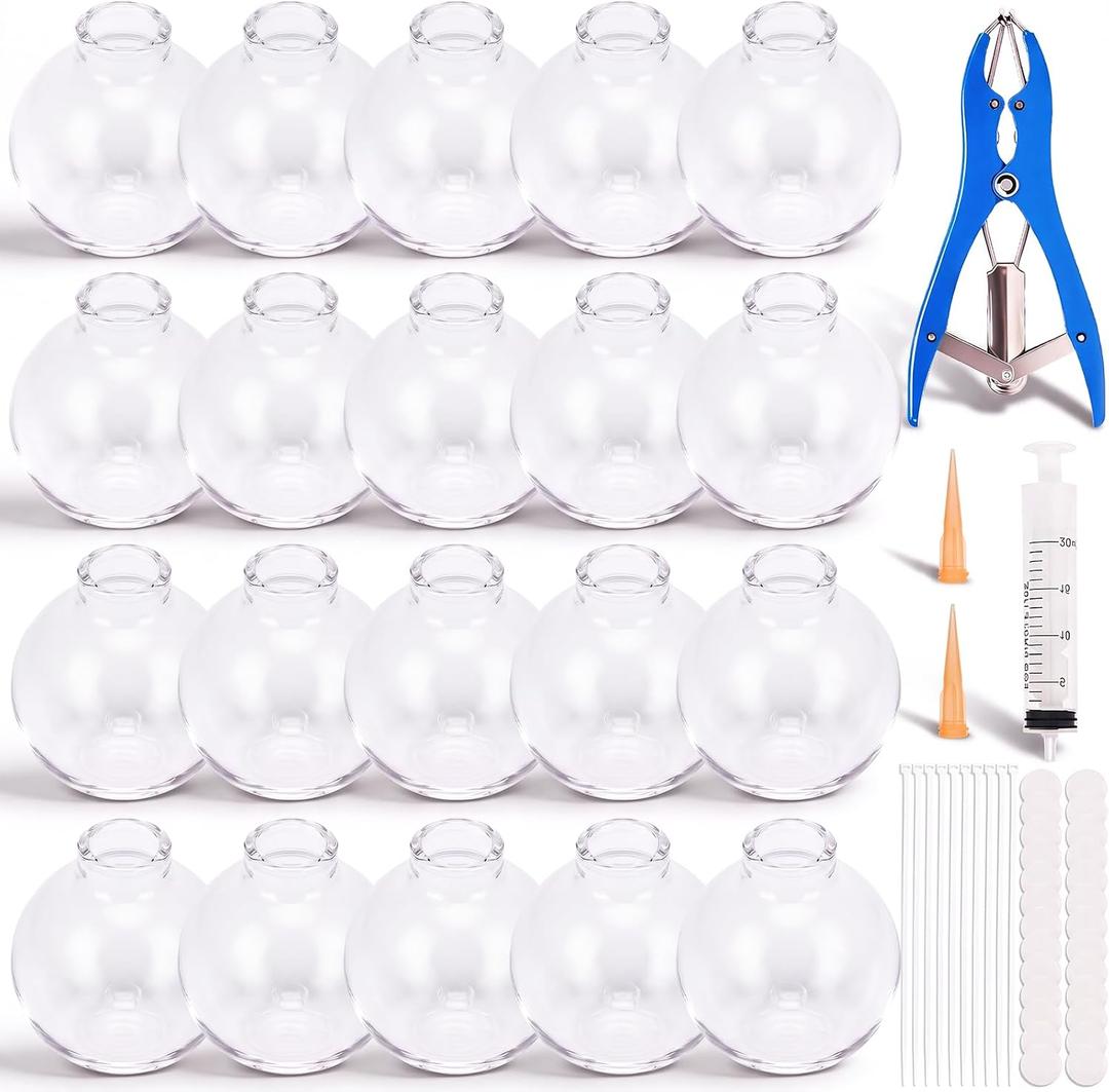20CPS DIY Stress Ball Making Kit , Empty Stress Ball Skin with Expander & Vacuum Tool, Complete Squishy Maker Kit for Adults Kids 20PCS-(Clear 5-6cm)
