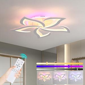 Modern Ceiling Lights,50W Dimmable Flush Mount Ceiling Light with Remote for Living Room Dining Room Bedroom,3000-6000K,White