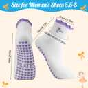 Jspupifip Embroidery Non Slip Cotton Yoga Pilates Socks for Women (White)