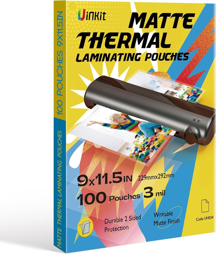 Uinkit 3mil Matte Laminating Pouches, 100Pack Bulk Letter Size (8.5x11 Inches) - Non-Glare Thermal Laminating Sheets for Restaurants, Small Business & Offices - Fingerprint Resistant