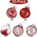 30ct Christmas Ball Ornaments-60mm/2.36" Shatterproof Clear Plastic Xmas Balls Baubles Set with Stuffed Delicate Sparkling, Hanging Christmas Tree Decorations(Red)