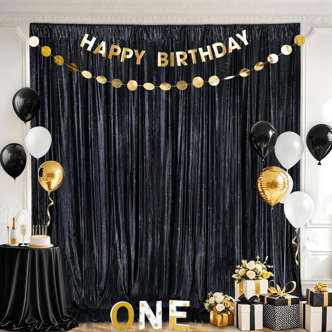 Black Backdrop Curtain 4.8x8FT Halloween Backdrop Sparkly Sequin Party Background Drapes for Birthday Wedding Stage Shimmer Wall Backdrop