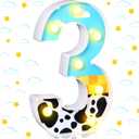 Rossesay Toy Inspired Birthday Party Supplies LED Light up Number Cartoon Party Decoration Cow Print Blue Sky White Cloud Marquee Glowing Number Sign for Kids 3rd Birthday Party (Number 3)