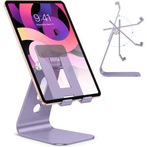 OMOTON Adjustable Tablet Stand for Desk, Upgraded Longer Arms for Greater Stability, T2 Tablet Holder with Hollow Design for Bigger Sized Phones and Tablets Such as iPad Pro/Air/Mini, Purple