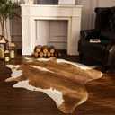 BENRON Premium Faux Cowhide Rug, Cow Print, Rustic Western Rugs for Living Room Bedroom, Irregular Animal Skin Hides, 4.6 x 5.2ft, Anti-Skid Cool Carpets for Cowboy Cowgirl Home Decor, Khaki Brown (Caramel)