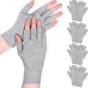 Cotton Fingerless Gloves, 5 Pairs Hand Moisturizer Gloves for Dry Hands 5 Open Fingertips Soft Eczema Gloves for Women Skin Treatment, Hand Spa, Overnight Hydration (Grey)