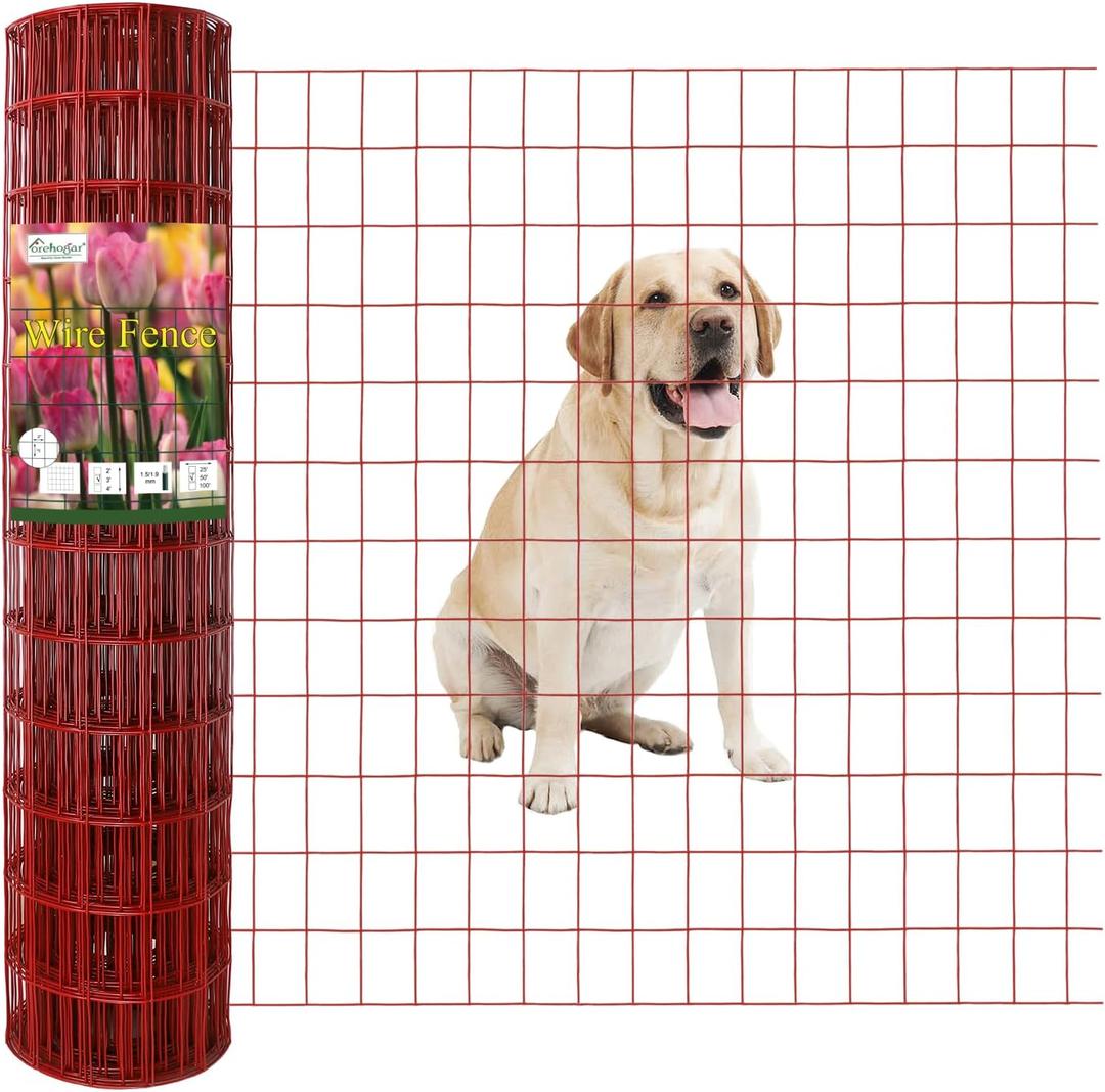 Red PVC Coated Welded Wire Fence 36 Inch x 50 Foot, 2 Inch x 3 Inch 16GA, Garden Border Fencing Roll Vinyl Coating Metal Wire Mesh for Yard Vegetable Plant Protection Poultry Netting
