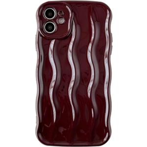 Caseative for iPhone 11 Case,Water Ripple Pattern Curly Wave Frame Soft Phone Case (Wine Red)
