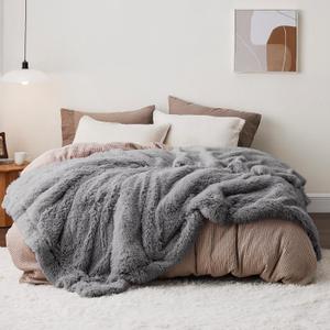 Bedsure GentleSoft Fluffy Sherpa Fleece Faux Fur Blankets Queen Size for Bed, Bedroom Decor Winter Bedding Thick Warm Full Queen Blankets, Fuzzy Plush Soft Heavy Mink Cozy Gifts, Tie Dye Grey, 90x90