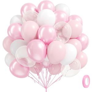 60pcs Pink and White Balloons 12inch with Clear Pastel Pearl Pink Balloons for Wedding Bridal Baby Shower Shower Birthday Party Decorations