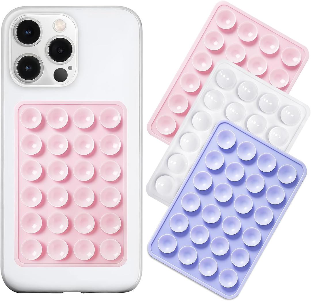 LvShuLiangPin Silicone Suction Phone Case Mount 3 Pack, Silicon Adhesive Suction Cup Phone Mount, Non Slip Sticky Phone Grip for Cellphone, Strong Grip Holder for Selfies and Videos (LTPK&LPE&WHT)
