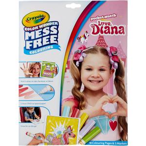 CRAYOLA Colour Wonder Love Diana, Mess Free Colouring Pages with 5 Markers Included, 23 Piece Set