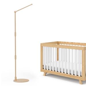 Floor-Standing Crib Mobile Arm,44.5-61 Inches Adjustable Height Natural Beech Wood, Baby Mobile Holder Hanger for Crib/Bassinet/Playpen, Easy Assembly Unisex Nursery Decor
