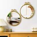 Chunful 2 Pcs Vintage Gold Round Wall Mirror 11.8 Inch Small Bow Circle Mirror Farmhouse Baroque Antique Vanity Gold Frame Hanging Wall Decor for Bathroom Bedroom Living Room Hallway Dressing Table