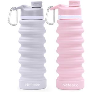 Nefeeko Collapsible Water Bottle, 26oz Silicone Foldable Water Bottles Leakproof BPA Free Travel Water Bottles with Carabiner, Portable Sport Water Bottles for Camping,Hiking Outdoor Indoor Sport