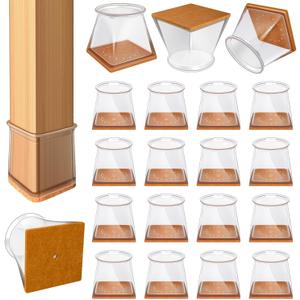 24 Pcs Chair Leg Floor Protectors for Hardwood Floors Square Silicone Covers to Protect Wood Tile Floors Felt Pads Furniture Leg Caps Anti-Scratch Reduce Noise (Fit:3/4" to 1")