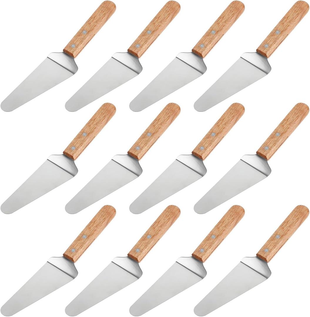 12 Pcs Pizza Server Spatula Pie Servers Spatula With Wooden Handle Shovel Stainless Suitable For And Easy to Grip Pizza Spatula Pie Knife Cake Servers
