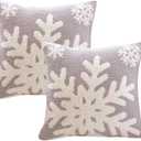 NIDITW Set of 2 Winter Gift Ultra Soft Snowflake Throw Pillow Cover Microfiber Christmas Cushion Case Cozy Fluffy Grey Pillowcase Decor for Sofa Couch 18x18 Inches (1-Snowflake)