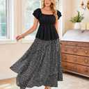 Women's Off Shoulder Boho Floral Blouse Short Sleeve Flowy Dressy Casual Top (Black, XXL)