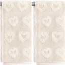 Quera 2 Pack Valentine's Day Hand Towels Beige Heart 3D Embroidered Cotton Bathroom Decorative Towels Set for Drying, Cleaning, Cooking, Holiday 13.7'' x 29.5''