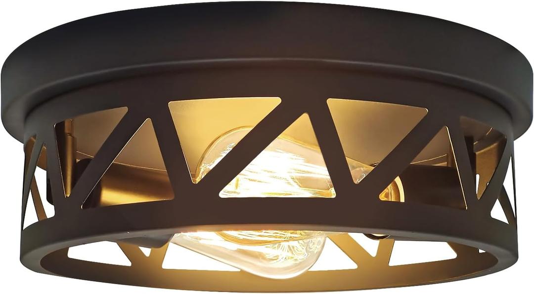 2-Light Flush Mount Ceiling Light Fixture, Kitchen Lighting fixtures Ceiling, Matte Black Metal Cage Light Ceiling Mount for Hallway, Farmhouse, Entryway