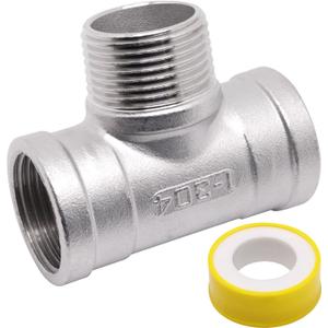 1" NPT Male x 1" NPT Female x 1" Female Pipe Fitting, 304 Stainless Steel Tee Pipe Fittings, 3 Way T Shaped Connector, Male Branch Tee, 1 Pack