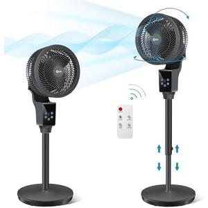 QTREE intelligence Oscillating Pedestal Fan, 43.3inch Adjustable Height Standing Fan, 360° Air Circulator Fan,3 Modes, Smart Remote Control for Home, Office, Playroom,Living Room(Grey)