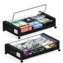 Under Bed Storage with Wheels, 2 Pack Under Bed Storage Containers with Dividers & Clear Lids, XXL 65L Under the bed storage Organizer Bins, Underbed Storage with Wheels for Clothes (Black, 2 Pack)