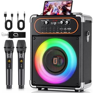 HWWR Karaoke Machine, Portable Bluetooth 5.3 Speaker with 2 Wireless Microphones for Adults, PA System with Echo Adjustment, Support TWS/TF Card/USB/AUX/TVs Connected for Home Party Stage-subwoofers